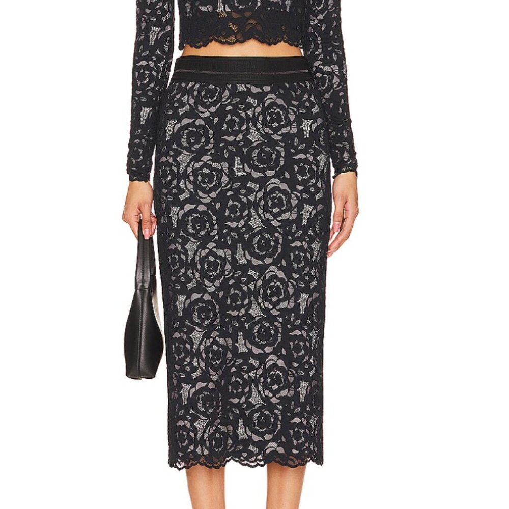 Le Superbe Liza Garden Rose Lace Midi Skirt S NEW